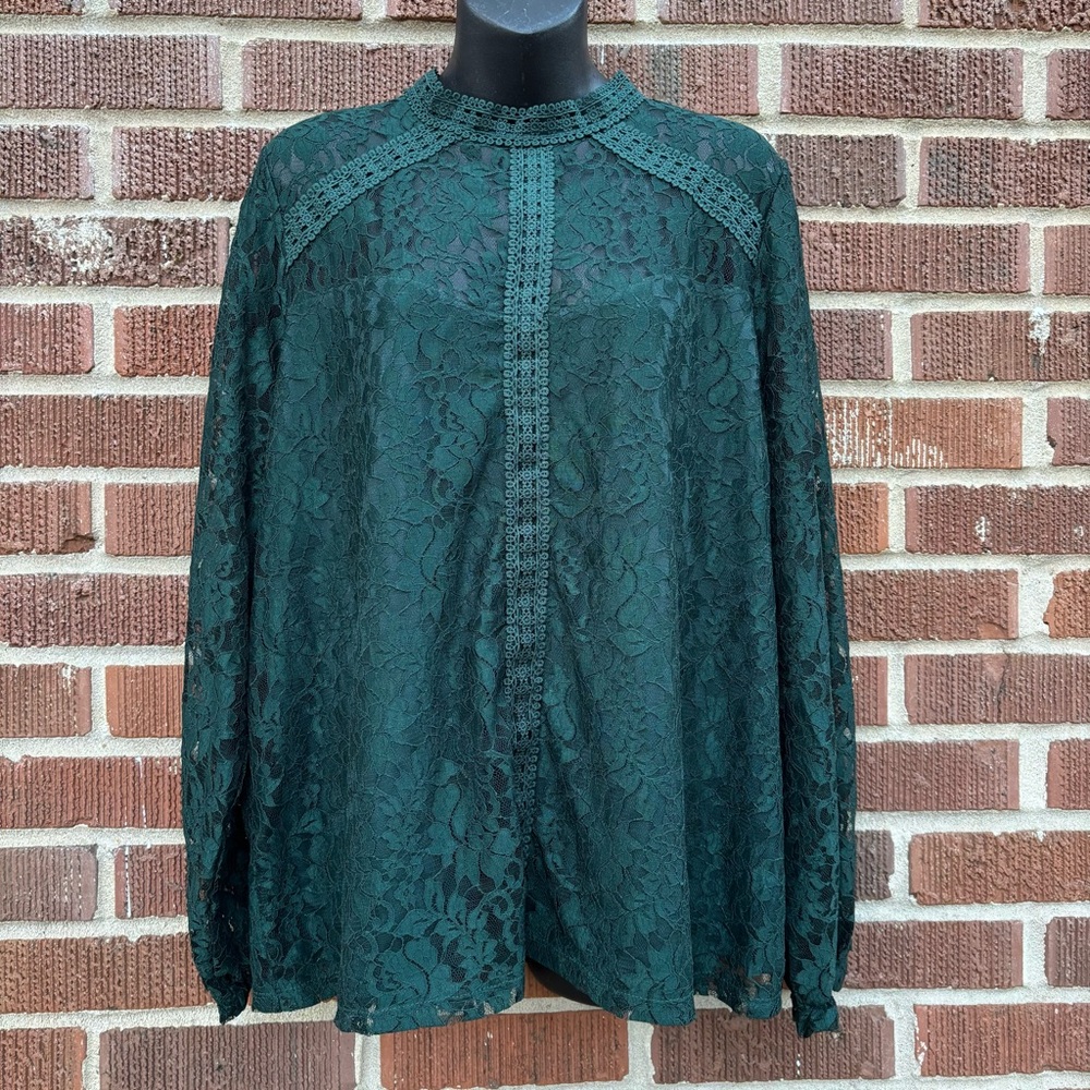 Cable & Gauge Women's Green Lace lined sheer holiday Top Blouse Size XL Gothic